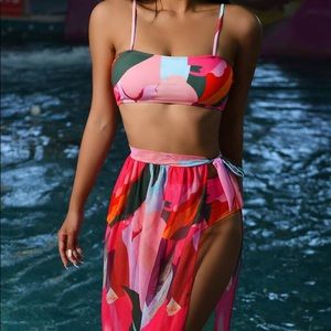 3pack Allover Graphic Bikini Swimsuit & Skirt
